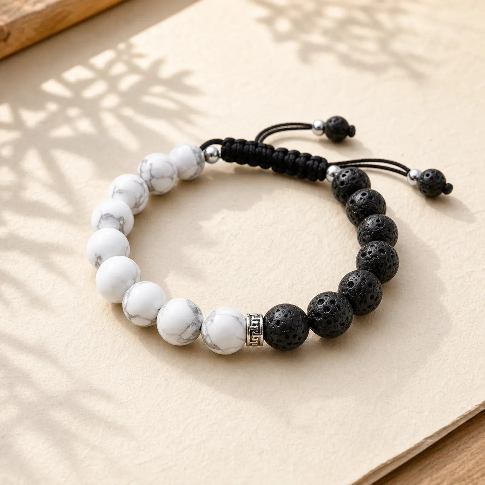 Yin Yang Lava Stone Protection Bracelet featuring Lava Rock, White Turquoise, Turquoise