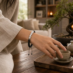 Yin Yang Lava Stone Protection Bracelet featuring Lava Rock, White Turquoise, Turquoise