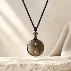 Yin Yang Symbol Ice Obsidian Positive Necklace Pendant featuring Yin Yang Symbol, Ice Obsidian, Obsidian
