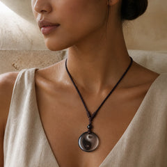 Yin Yang Symbol Ice Obsidian Positive Necklace Pendant featuring Yin Yang Symbol, Ice Obsidian, Obsidian
