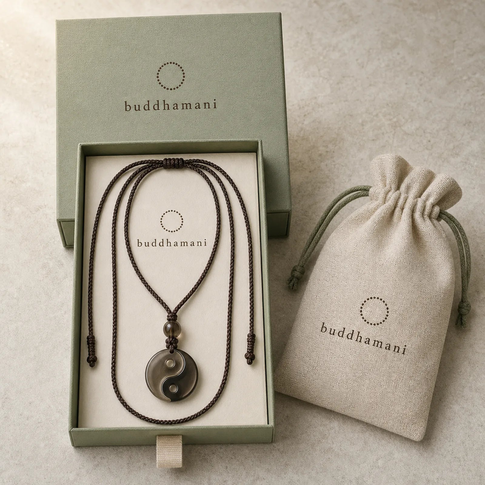 Yin Yang Symbol Ice Obsidian Positive Necklace Pendant featuring Yin Yang Symbol, Ice Obsidian, Obsidian
