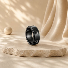 Yin Yang Titanium Steel Balance Rotatable Ring featuring Titanium Steel, Yin Yang Symbol