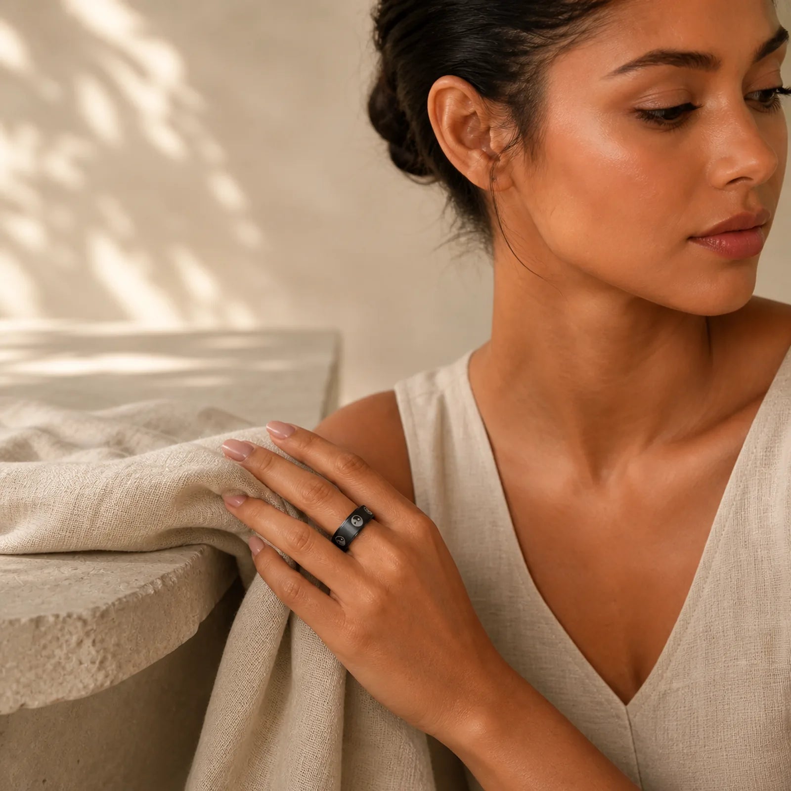 Yin Yang Titanium Steel Balance Rotatable Ring featuring Titanium Steel, Yin Yang Symbol