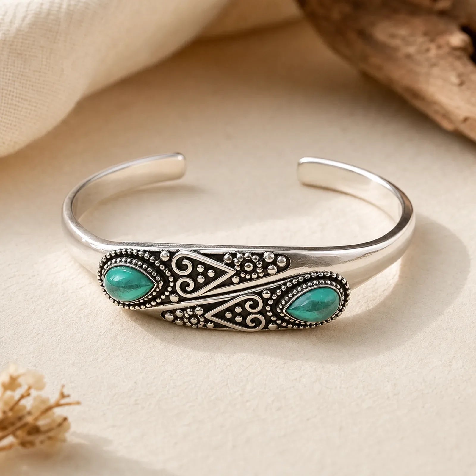 Zircon Water Drop Pattern Healing Cuff Bracelet Bangle featuring Malachite, Moonstone, Copper