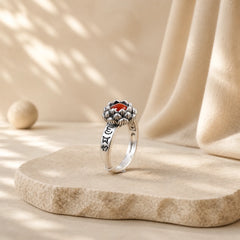 Buddha Stones925 Sterling Silver Lotus Red Agate Confidence Blessing Ring featuring Silver, Lotus, Red Agate
