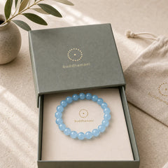 Buddhastoneshop Aquamarine Beads Peace Healing Bracelet featuring Aquamarine