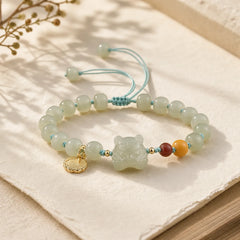 Chinese Zodiac Tiger Jade Blessing String Bracelet featuring Jade, Dragon, Horse