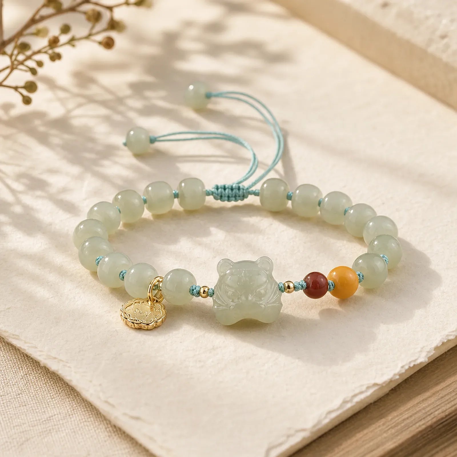 Chinese Zodiac Tiger Jade Blessing String Bracelet featuring Jade, Dragon, Horse