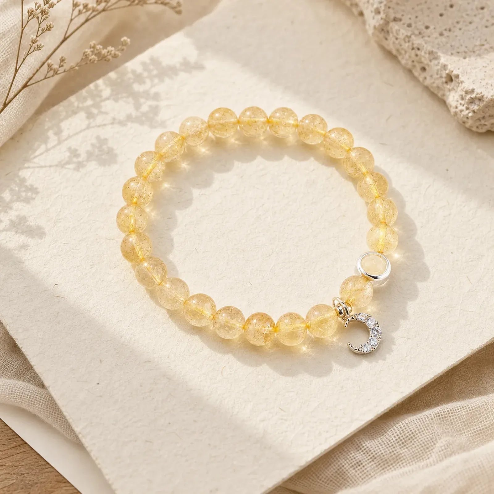 Citrine Luck Protection Moon Charm Bracelet featuring Citrine