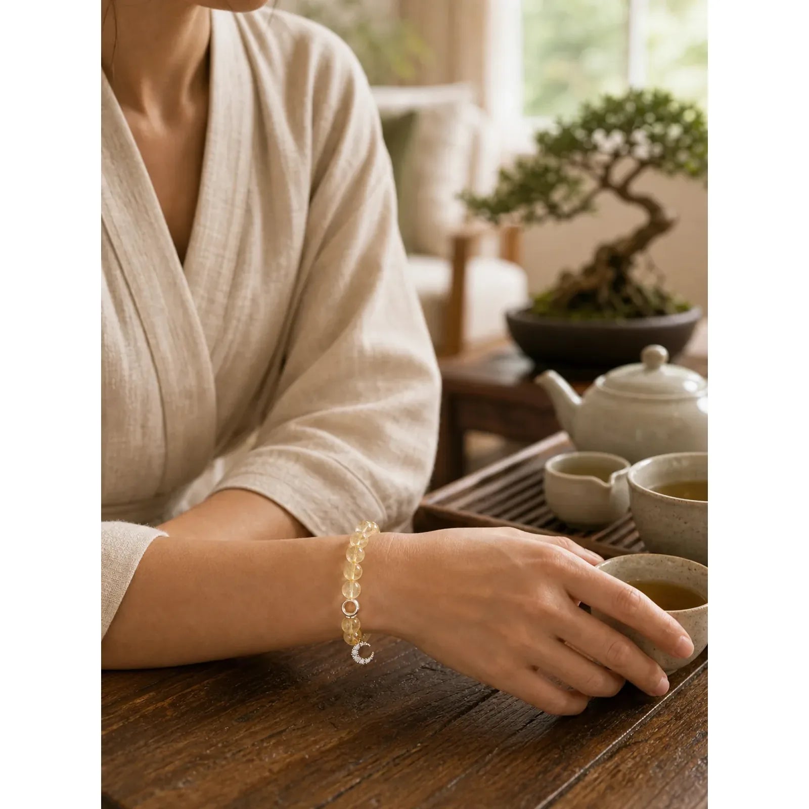 Citrine Luck Protection Moon Charm Bracelet featuring Citrine