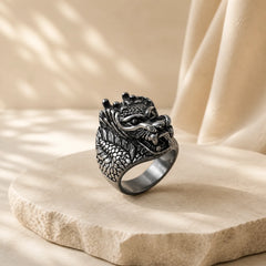Dragon Balance Titanium Steel Ring featuring Dragon, Titanium Steel
