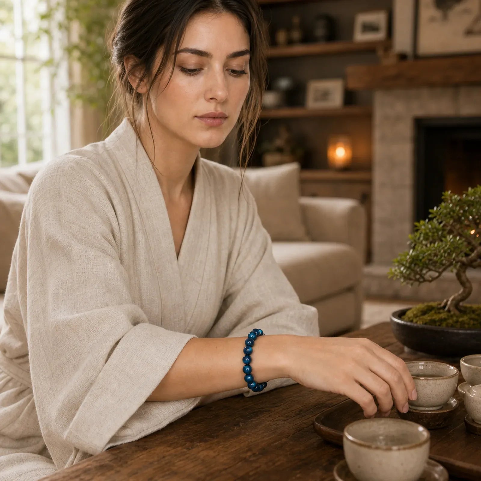 FREE Today: Against Negative Energy Blue Tiger Eye Bracelet featuring Blue Tiger Eye, Tiger Eye