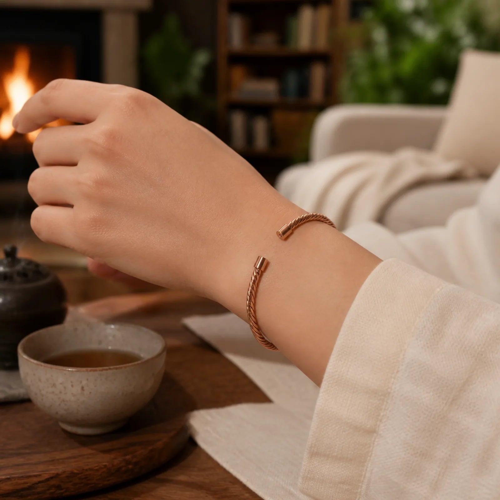 FREE Today: Balance and Luck Retro Textured Flower Pattern Twisted Copper Open Cuff Bracelet Bangle featuring Copper