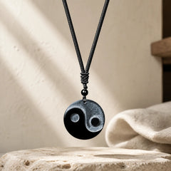 FREE Today: Balance and Strength Black Obsidian Yin Yang Round Pendant Necklace featuring Black Obsidian