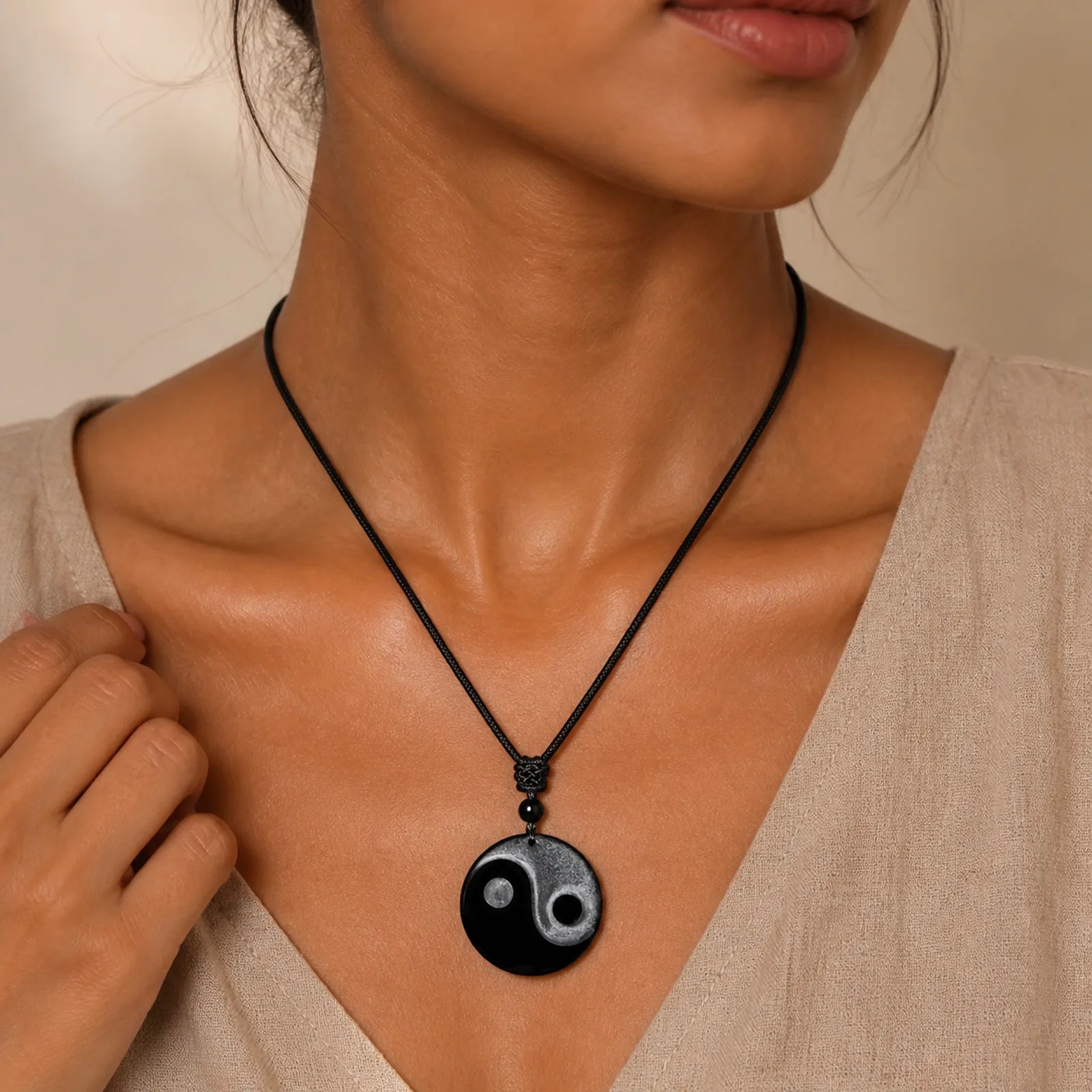 FREE Today: Balance and Strength Black Obsidian Yin Yang Round Pendant Necklace featuring Black Obsidian
