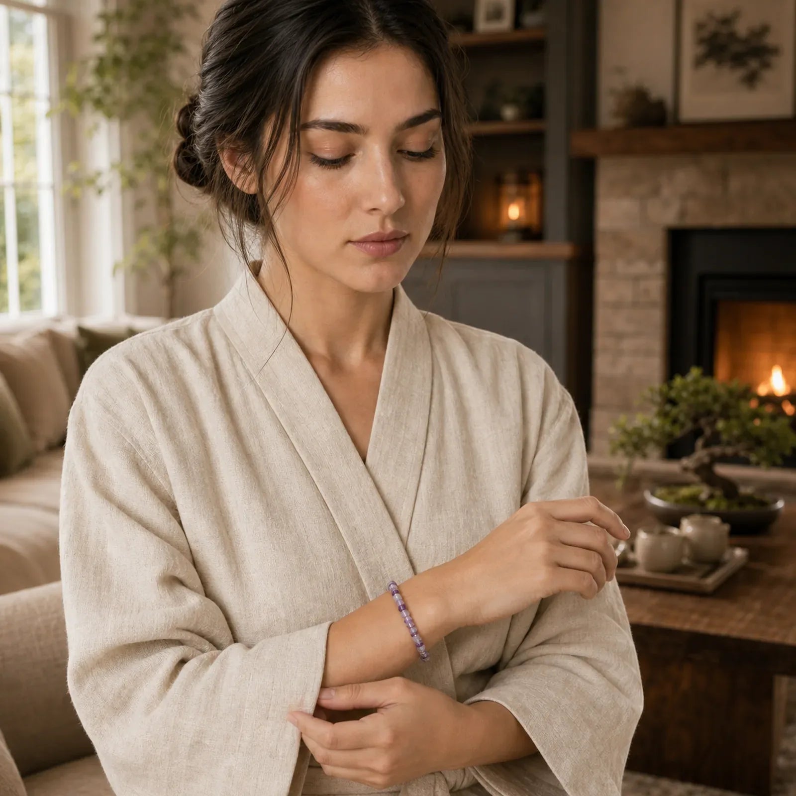 FREE Today: Calm and Spiritual Awareness Amethyst Tiger's Eye Rose Quartz Blue Spot Jasper Black Obsidian Flat Bead Bracelet featuring Amethyst, Tiger Eye, Rose Quartz