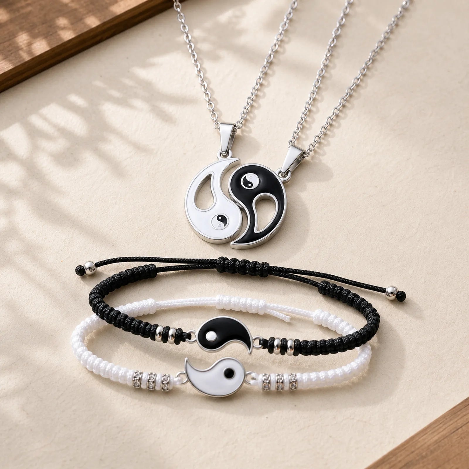 FREE Today: Everlasting Friendship Love Couple Yin Yang Necklace Bracelets Set featuring