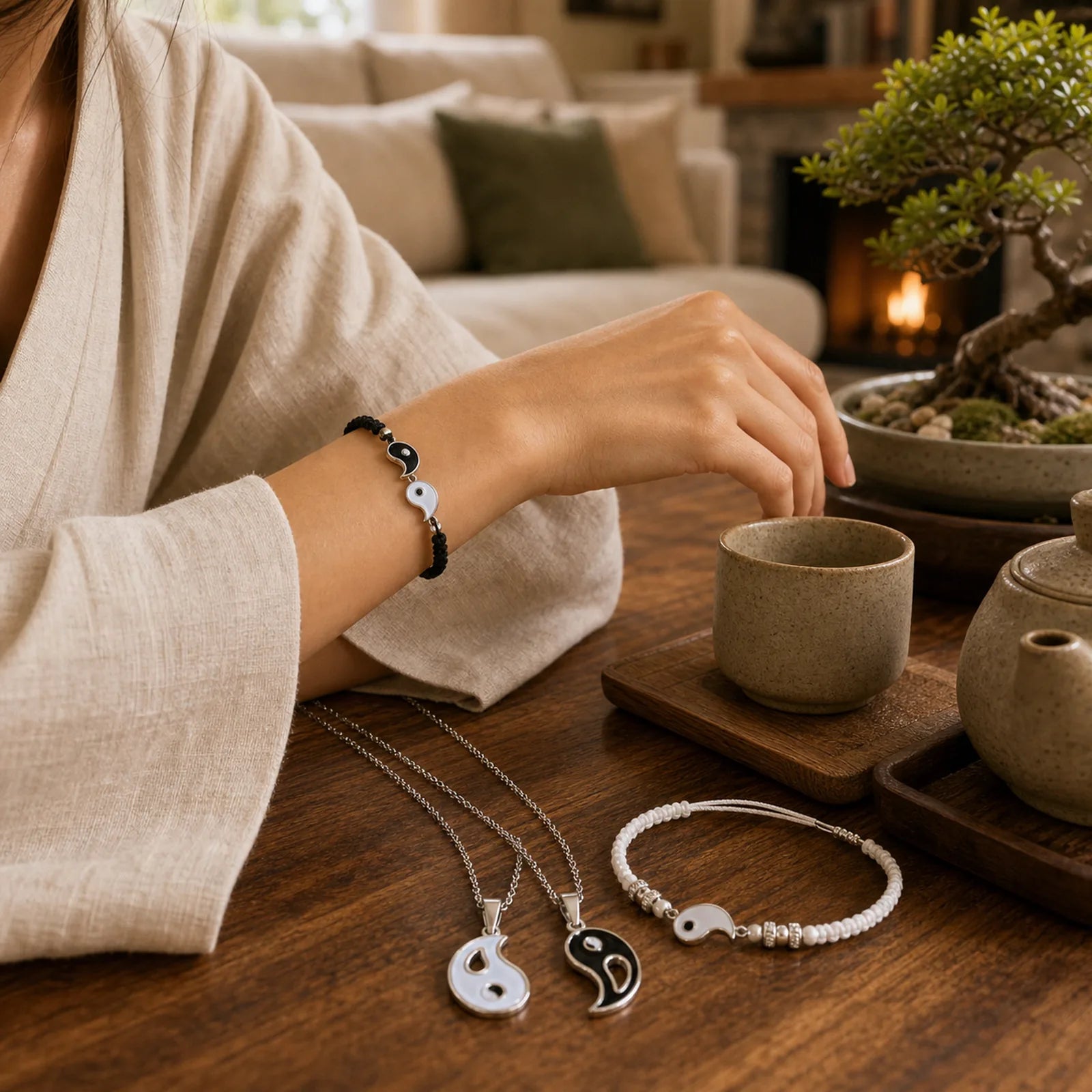 FREE Today: Everlasting Friendship Love Couple Yin Yang Necklace Bracelets Set featuring