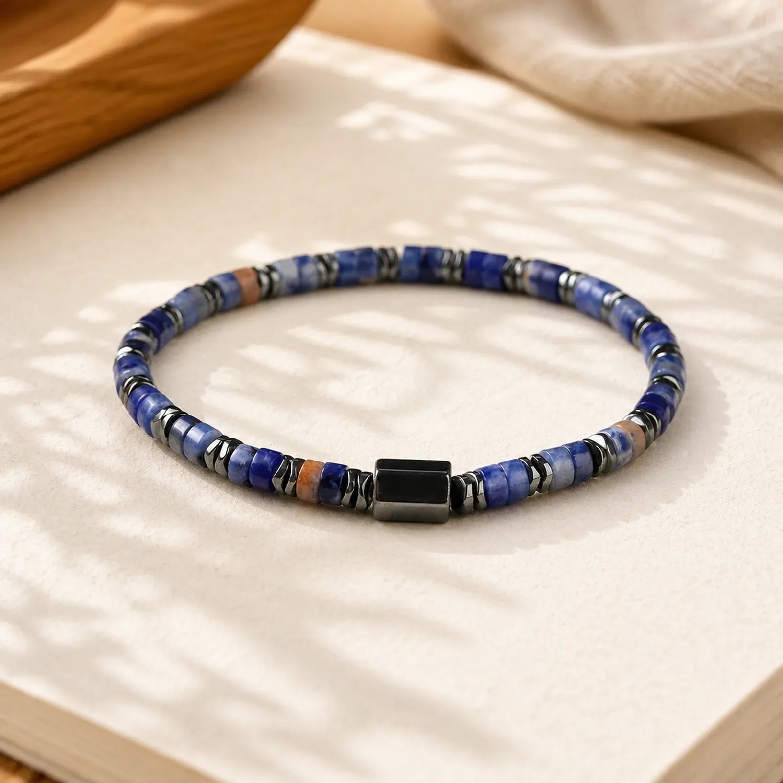 FREE Today: Harmony and Positivity Sodalite Hematite Cube Spacer Bracelet featuring Sodalite, Hematite