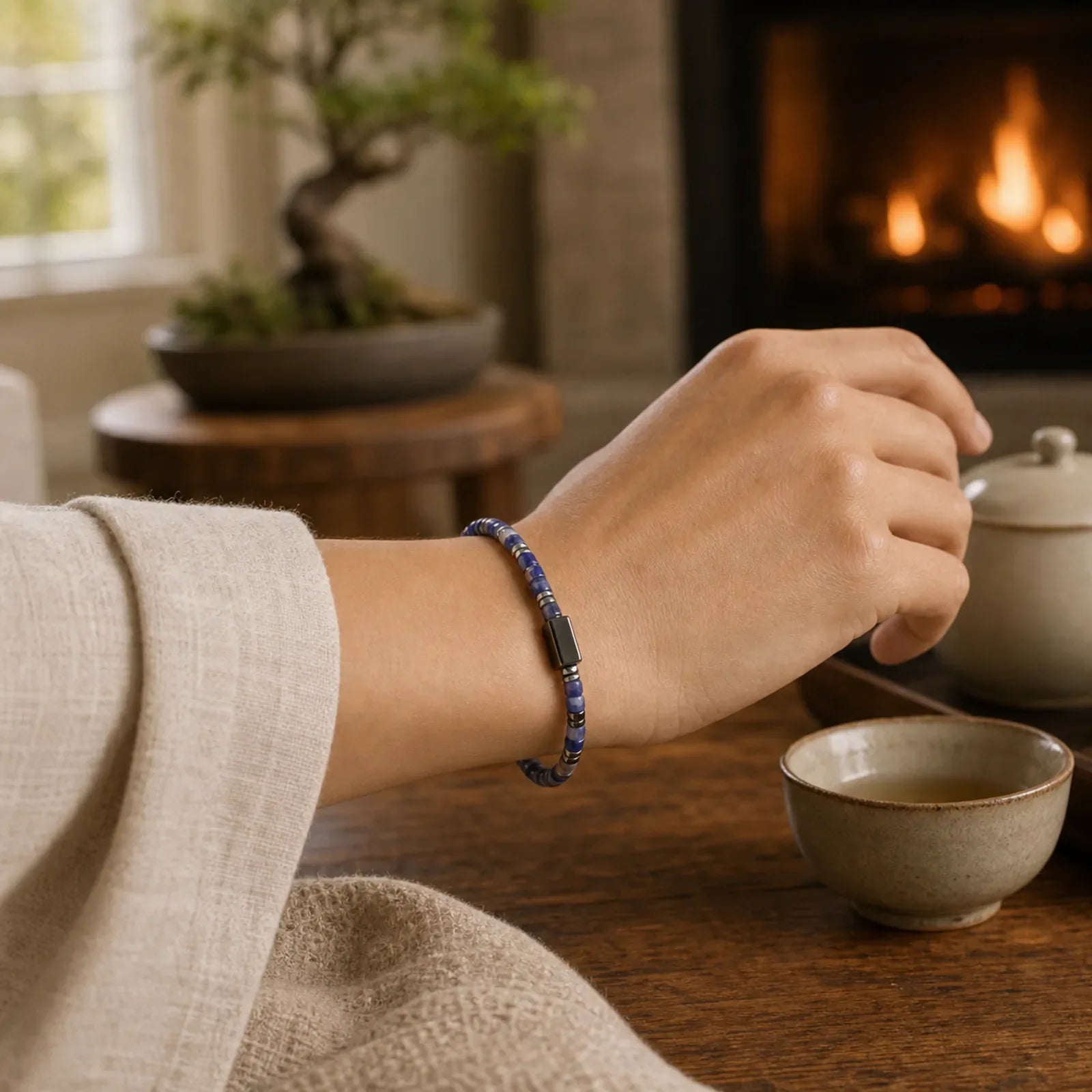 FREE Today: Harmony and Positivity Sodalite Hematite Cube Spacer Bracelet featuring Sodalite, Hematite