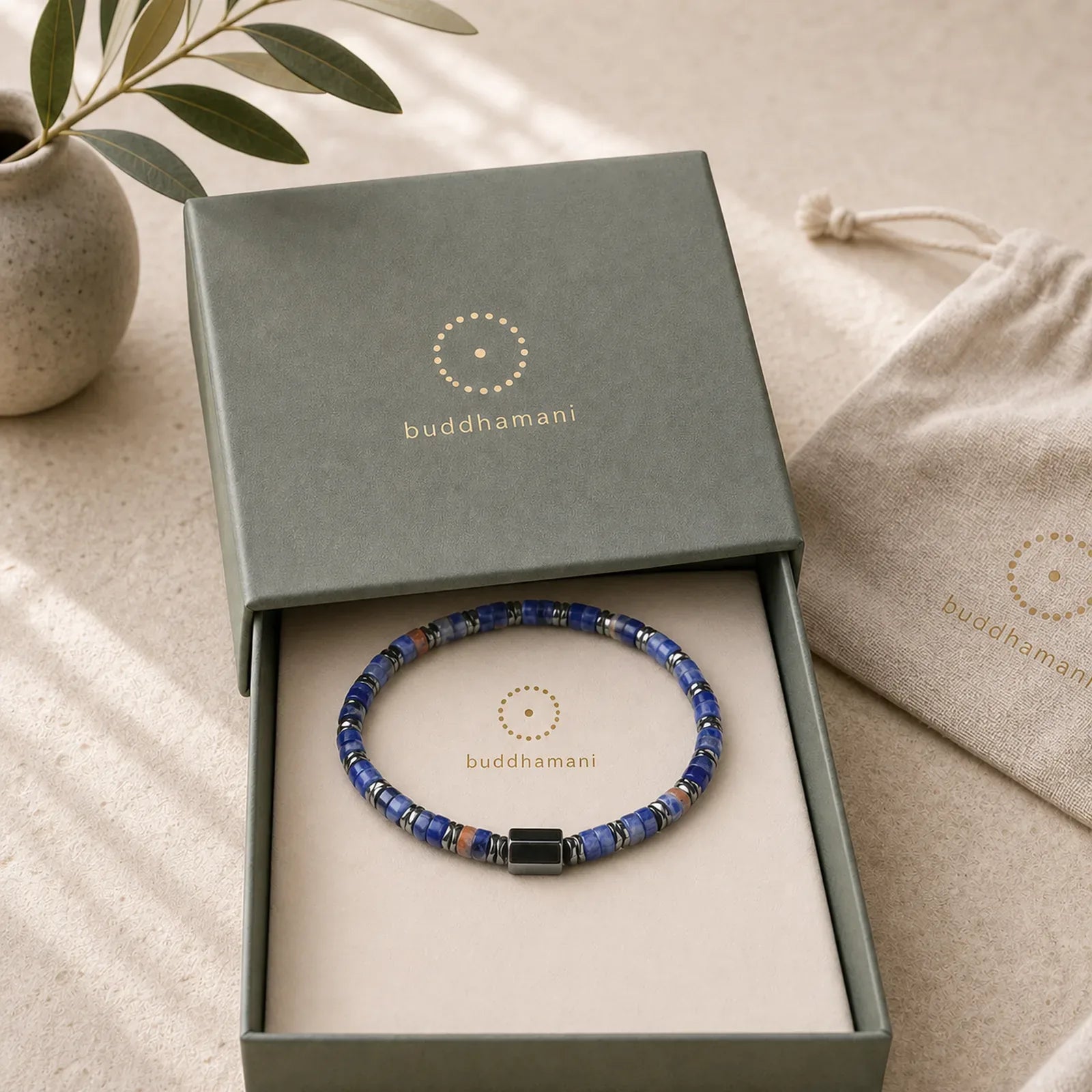 FREE Today: Harmony and Positivity Sodalite Hematite Cube Spacer Bracelet featuring Sodalite, Hematite