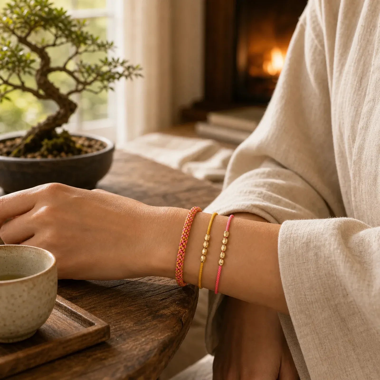 FREE Today: Healing and Wealth 3Pcs Pink Yellow String Golden Copper Beads Bracelet featuring Copper