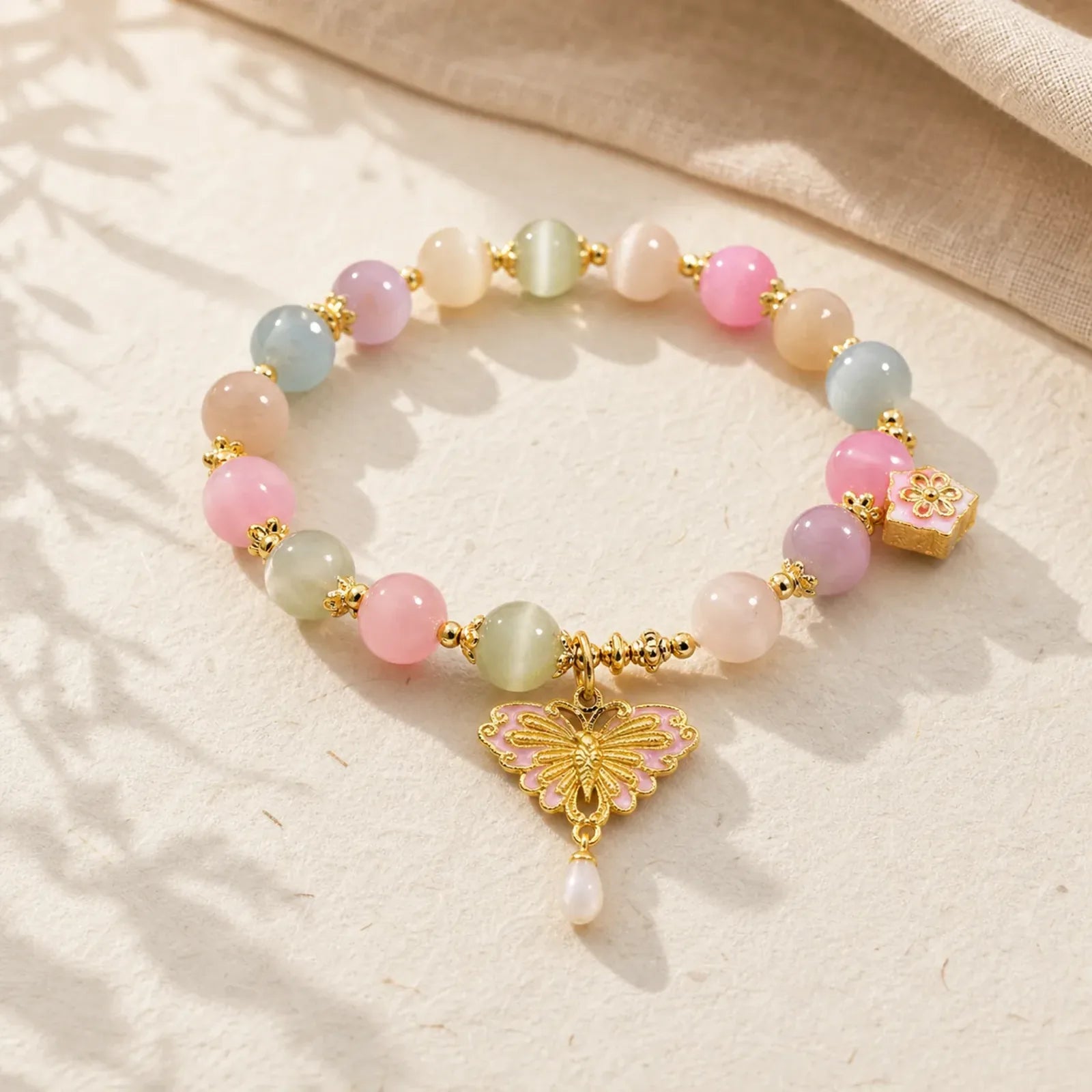 FREE Today: Love and Support Multicolor Cat's Eye Butterfly Beaded Bracelet featuring Cat's Eye / Chrysoberyl, Butterfly