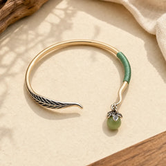 FREE Today: Luck and Healing Copper Alloy Green Bead Charm Cuff Bracelet Bangle featuring Copper