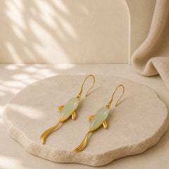 FREE Today: Luck and Healing Fish Pattern Jade Dangle Drop Earrings featuring Jade