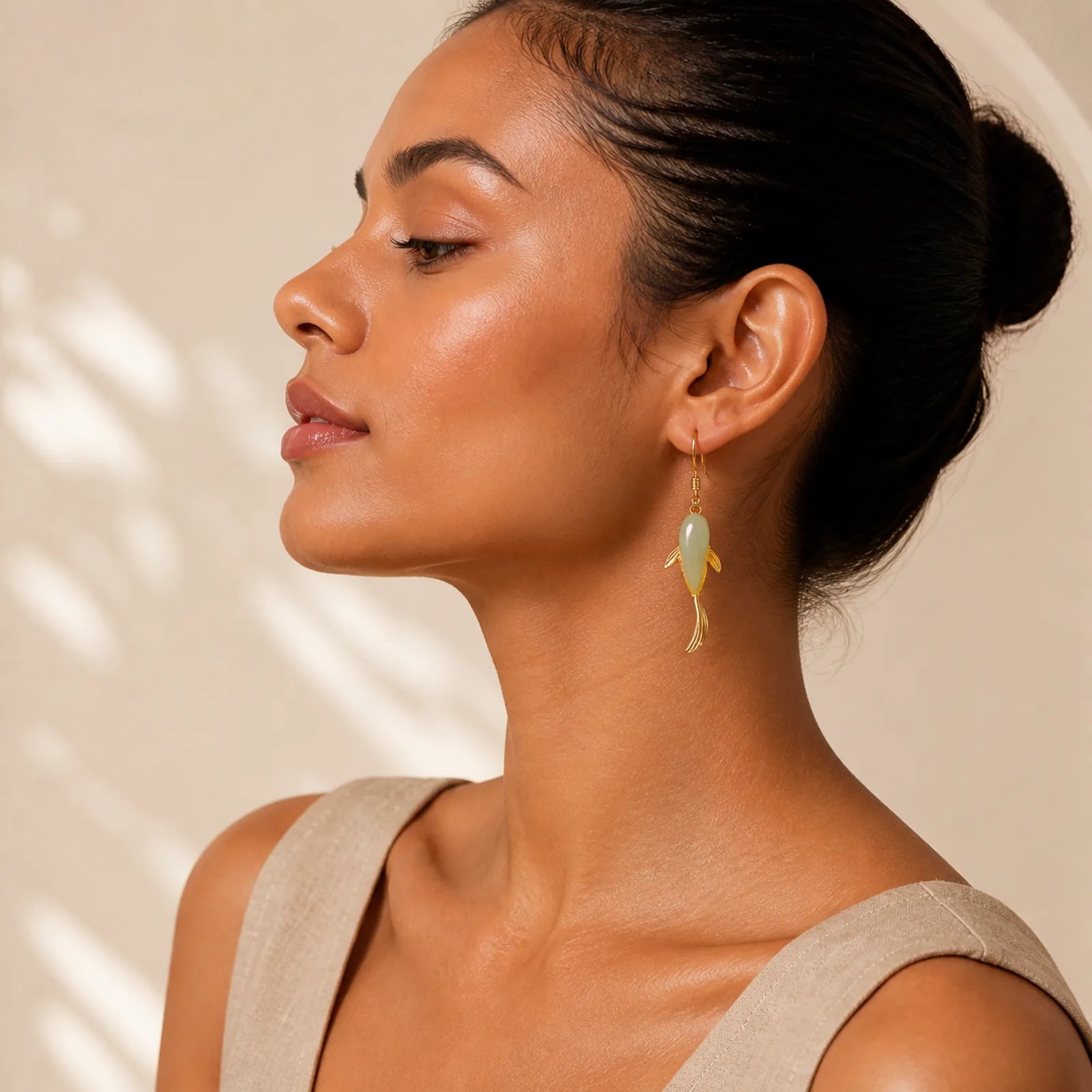 FREE Today: Luck and Healing Fish Pattern Jade Dangle Drop Earrings featuring Jade