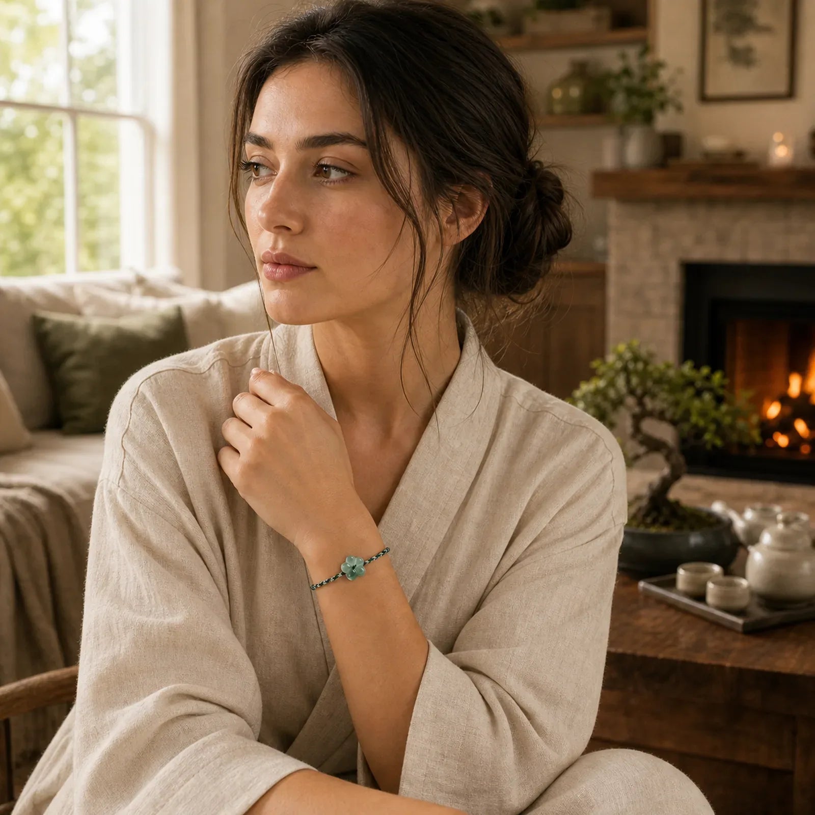 FREE Today: Luck and Prosperity Natural Flower Jade Hand-Woven Bracelet featuring Jade