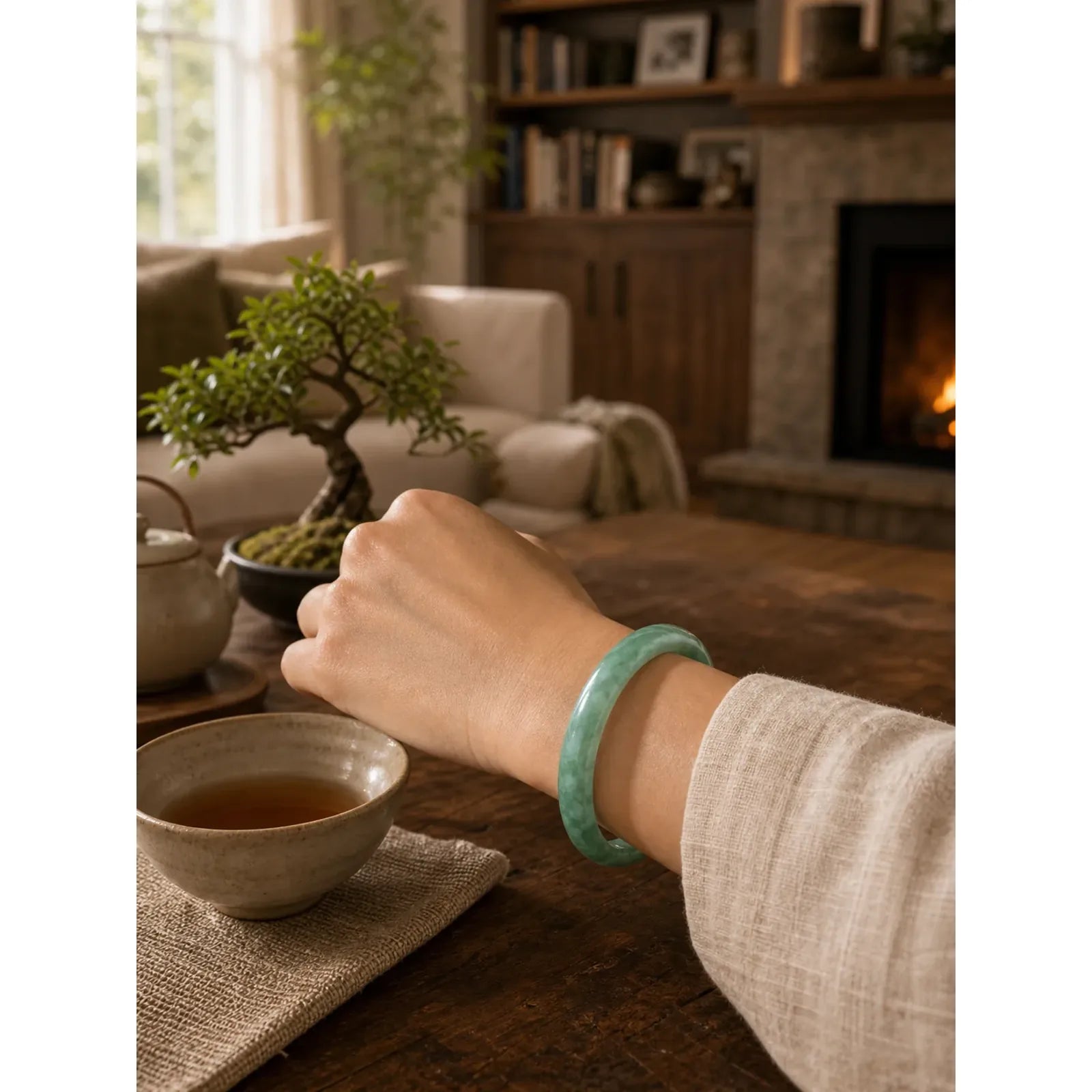 FREE Today: Luck and Prosperity Natural Jade Simple Design Cuff Bangle Bracelet featuring Jade