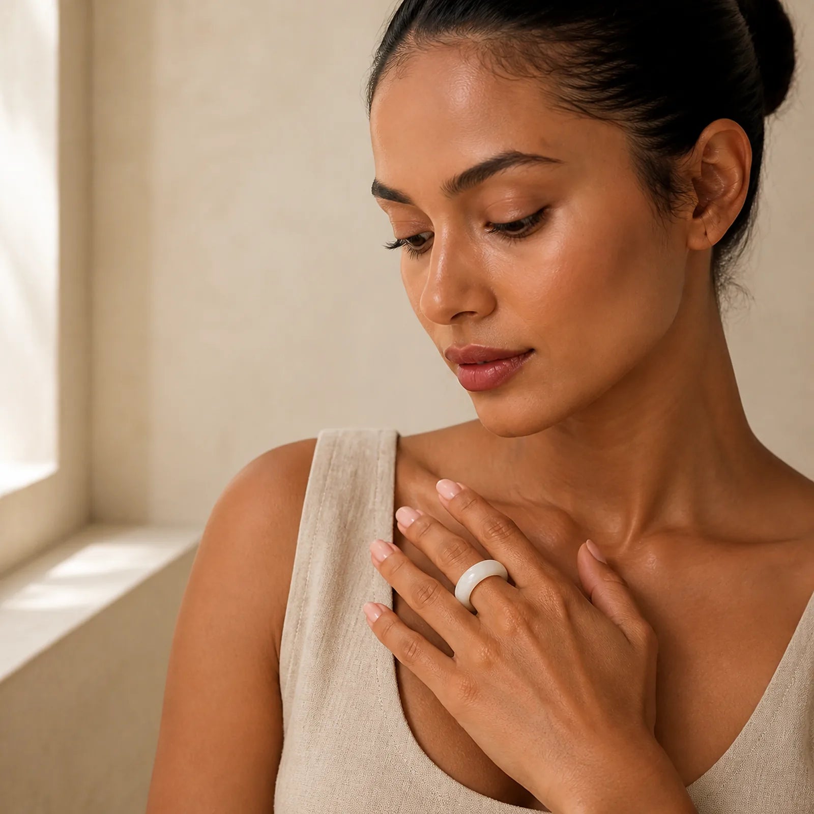 FREE Today: Luck and Wealth Natural Golden Silk Jade Ring featuring Golden Silk Jade