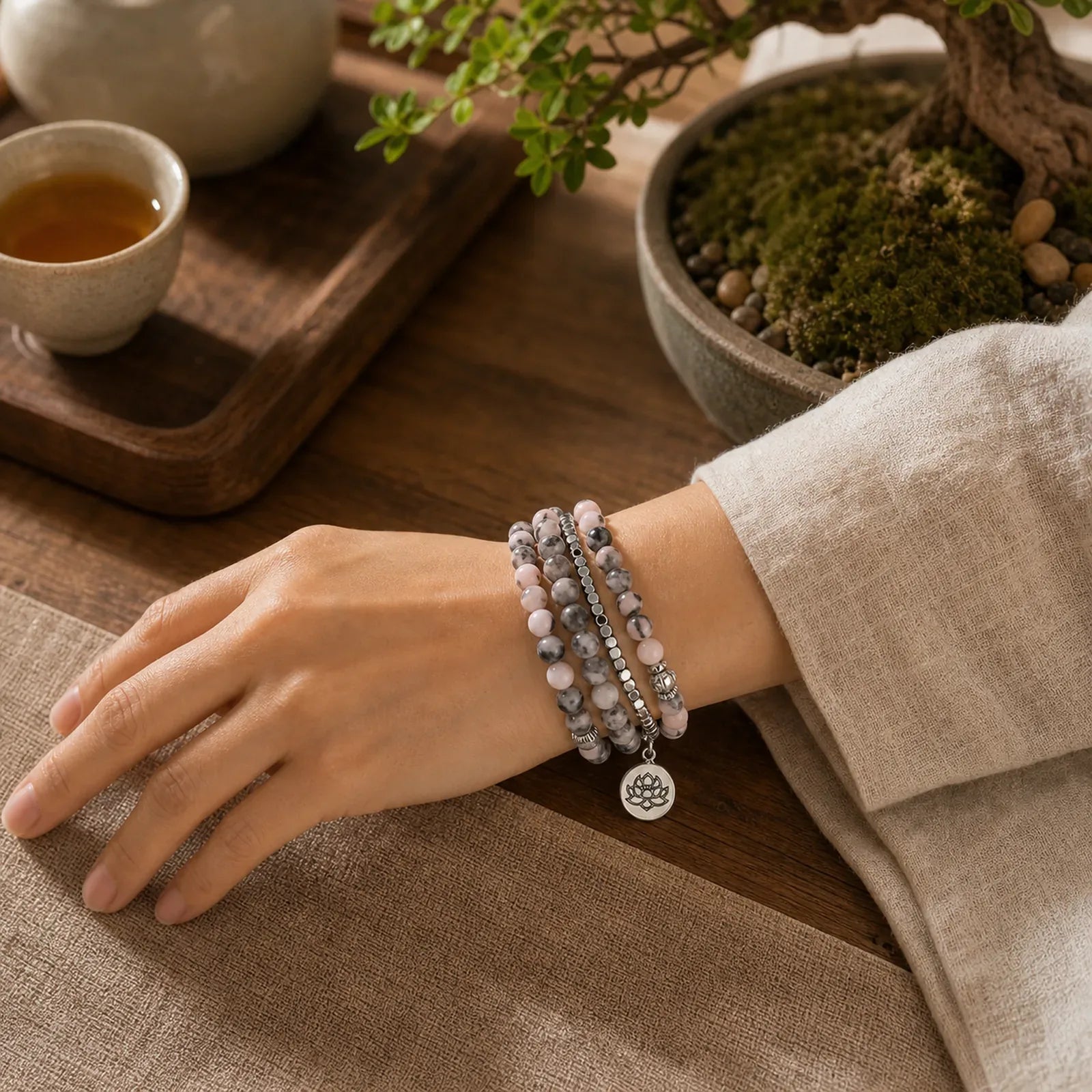 FREE Today: New Beginning and Motivating 3Pcs Zebra Jasper Lotus Enlightenment Beaded Bracelet featuring Zebra Jasper, Lotus