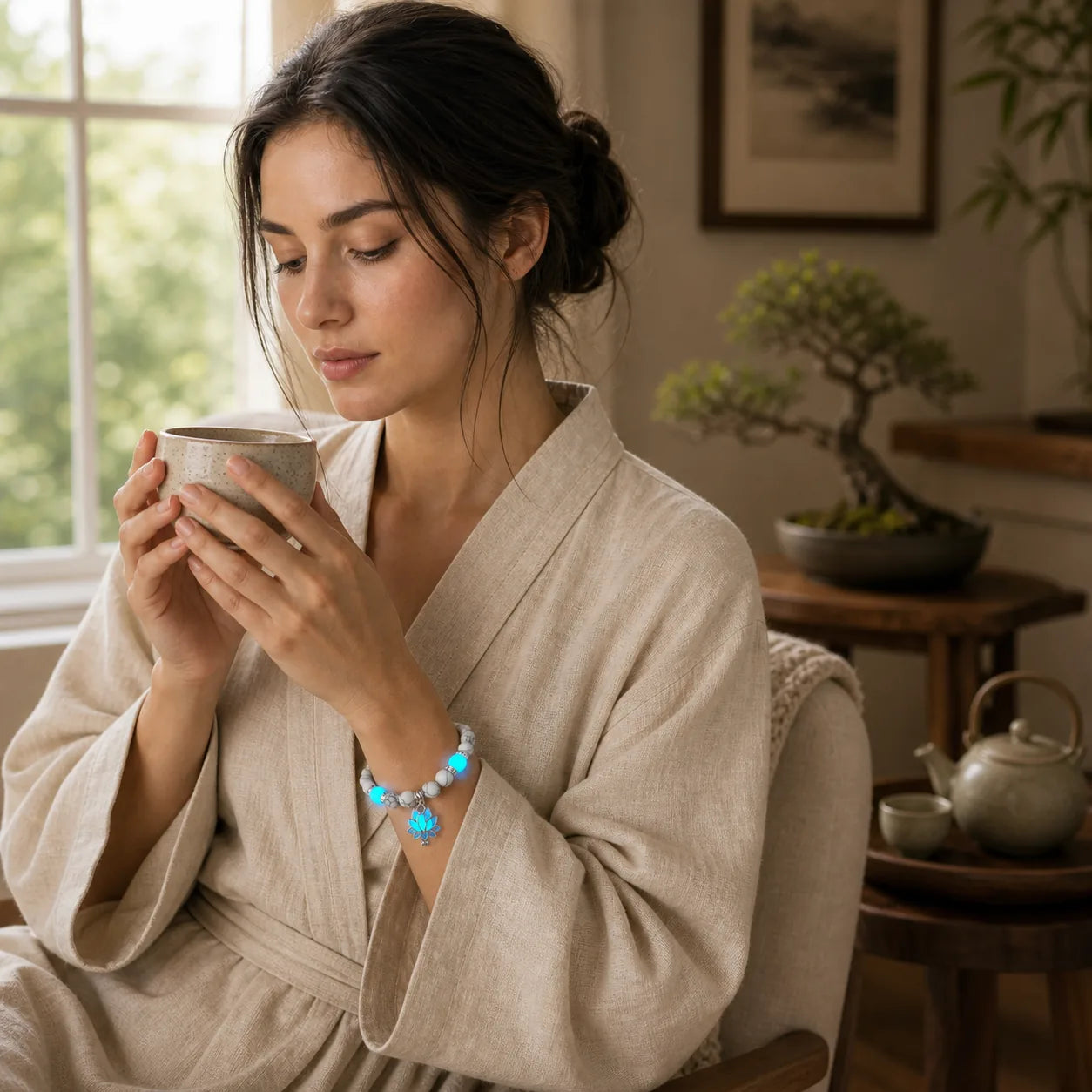 FREE Today: Positive Thinking Tibetan Turquoise Glowstone Luminous Bead Lotus Protection Bracelet featuring Turquoise, Glowstone, Lotus