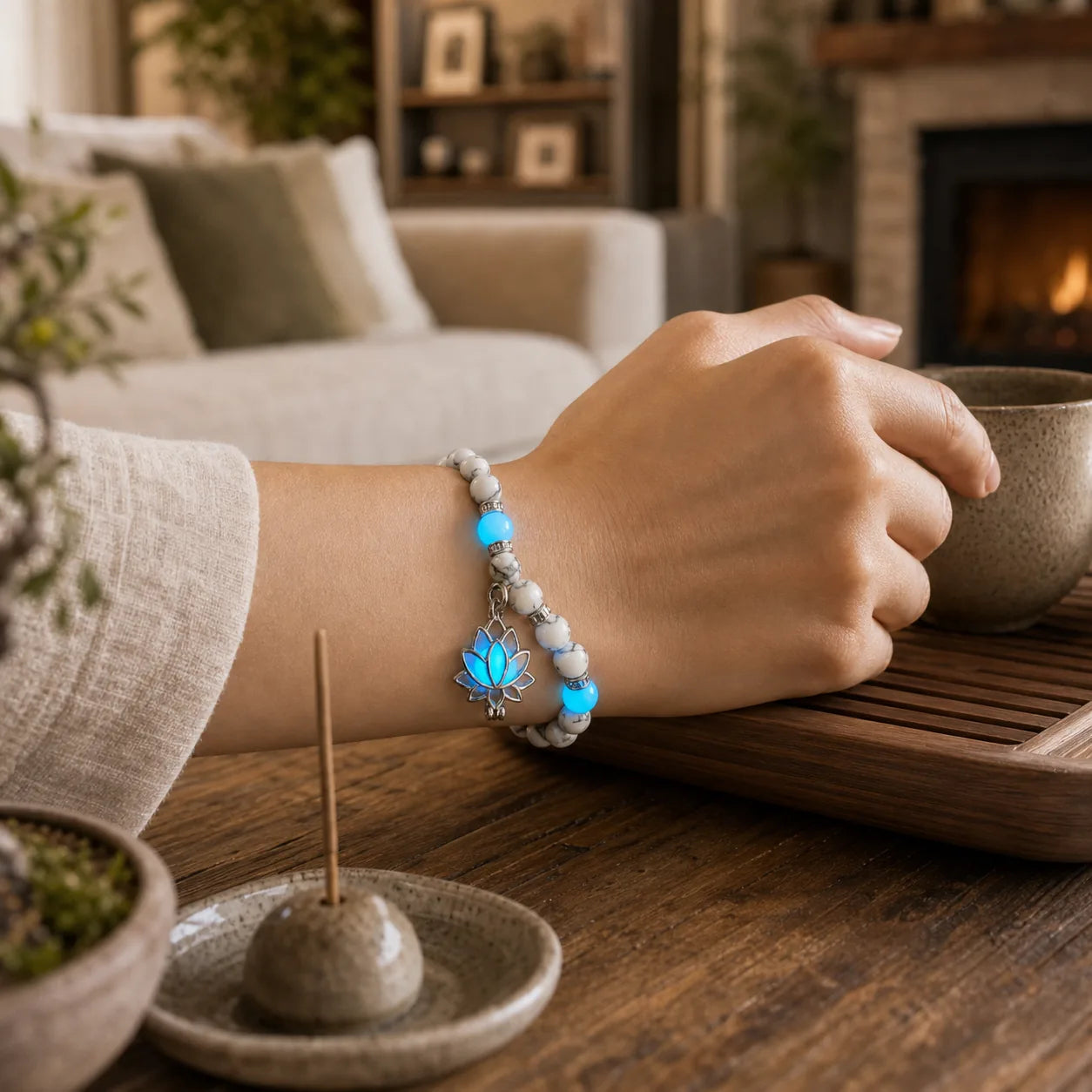 FREE Today: Positive Thinking Tibetan Turquoise Glowstone Luminous Bead Lotus Protection Bracelet featuring Turquoise, Glowstone, Lotus