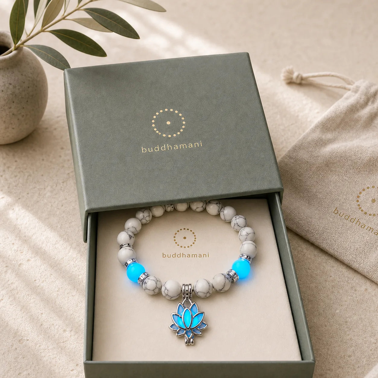 FREE Today: Positive Thinking Tibetan Turquoise Glowstone Luminous Bead Lotus Protection Bracelet featuring Turquoise, Glowstone, Lotus