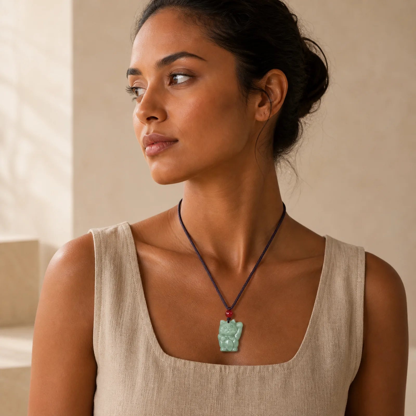 FREE Today: Prosperity and Abundance Lucky Cat Jade Necklace Pendant featuring Jade
