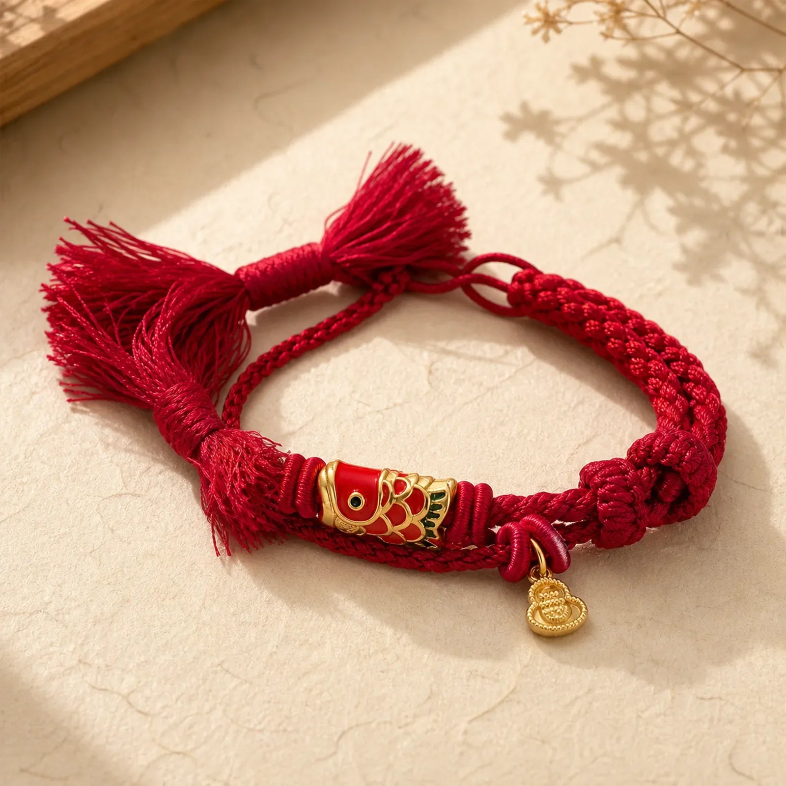 FREE Today: Prosperity and Connection Alloy Koi Fish Gourd Pendant Retro Double-Strand String Bracelet featuring Koi Fish