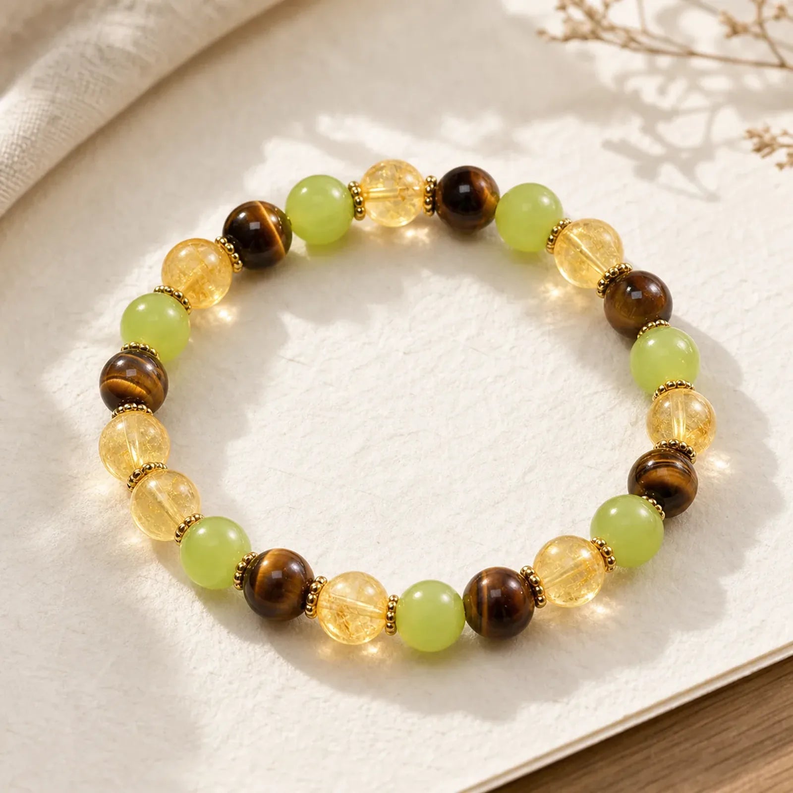 FREE Today: Prosperity and Happiness Natural Citrine Tiger Eye Green Jade Bracelet featuring Citrine, Tiger Eye, Green Jade