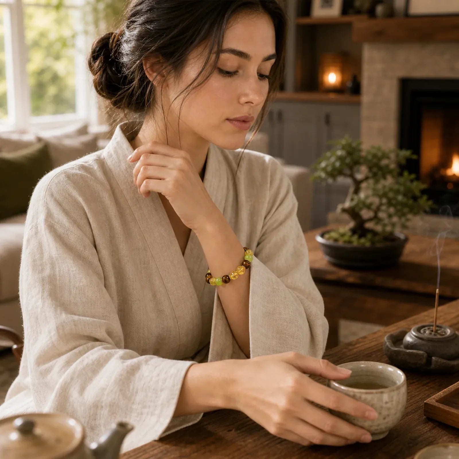 FREE Today: Prosperity and Happiness Natural Citrine Tiger Eye Green Jade Bracelet featuring Citrine, Tiger Eye, Green Jade