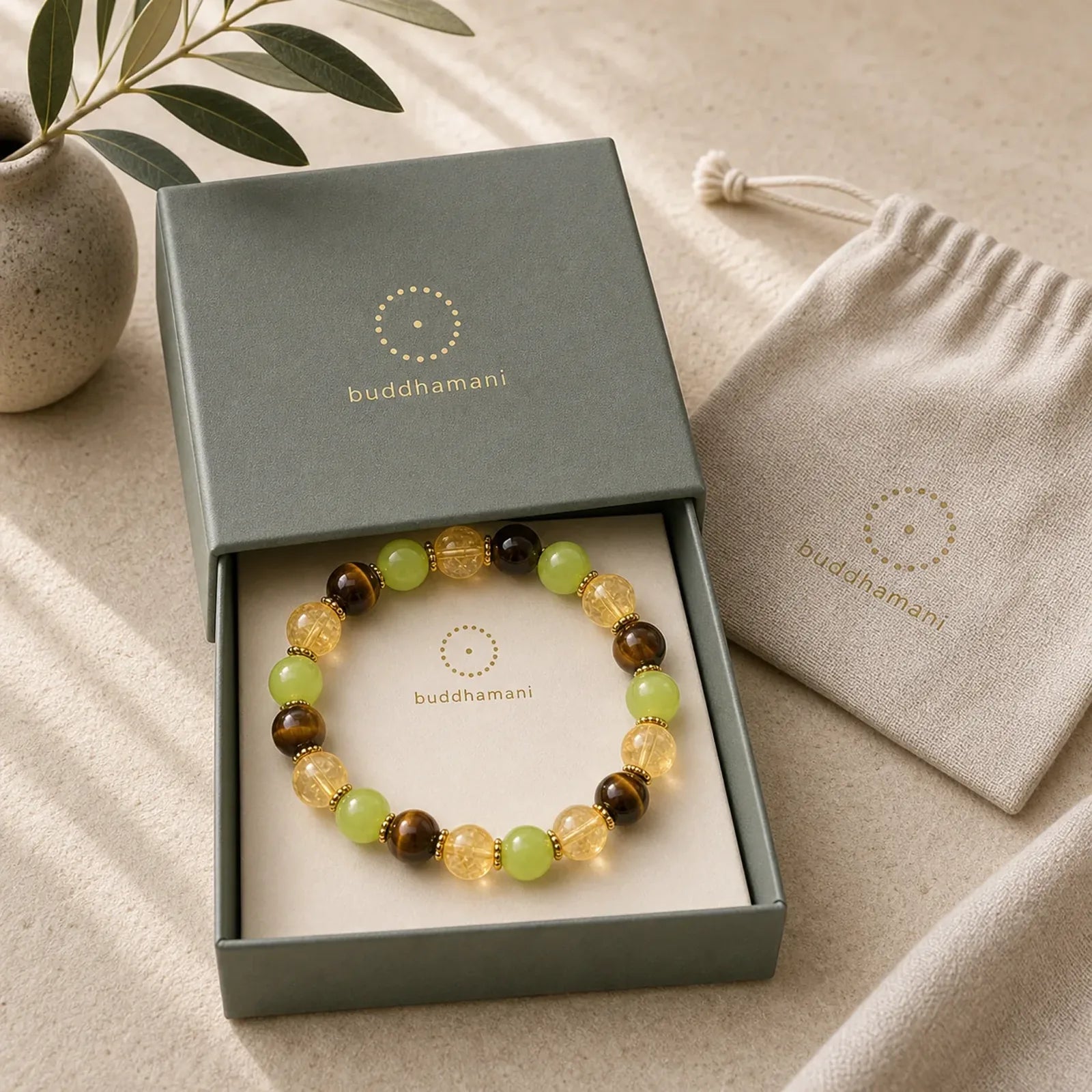 FREE Today: Prosperity and Happiness Natural Citrine Tiger Eye Green Jade Bracelet featuring Citrine, Tiger Eye, Green Jade