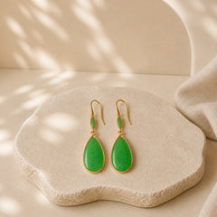 FREE Today: Prosperity and Luck Jade Teardrop Vintage Gold Tone Earrings featuring Jade