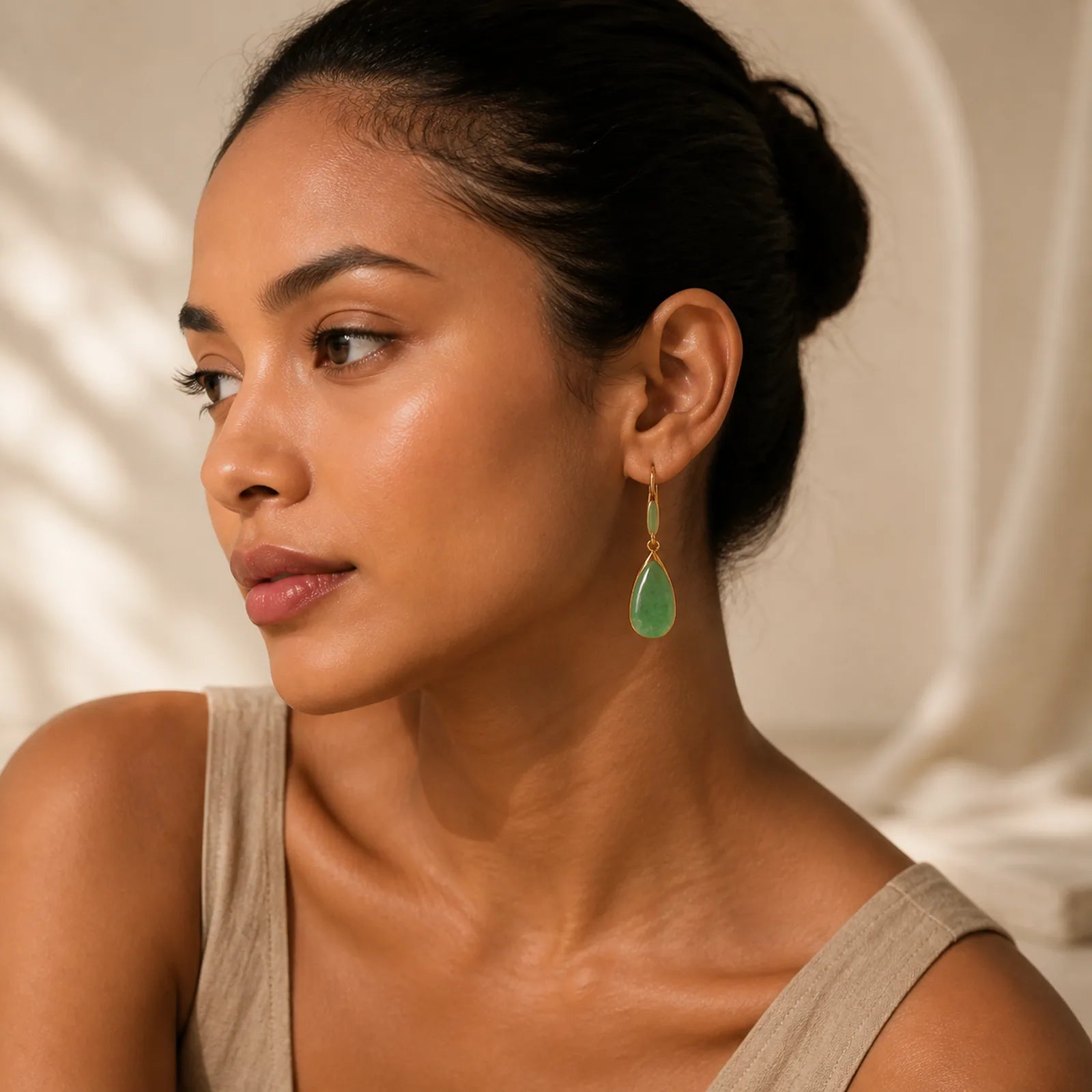 FREE Today: Prosperity and Luck Jade Teardrop Vintage Gold Tone Earrings featuring Jade