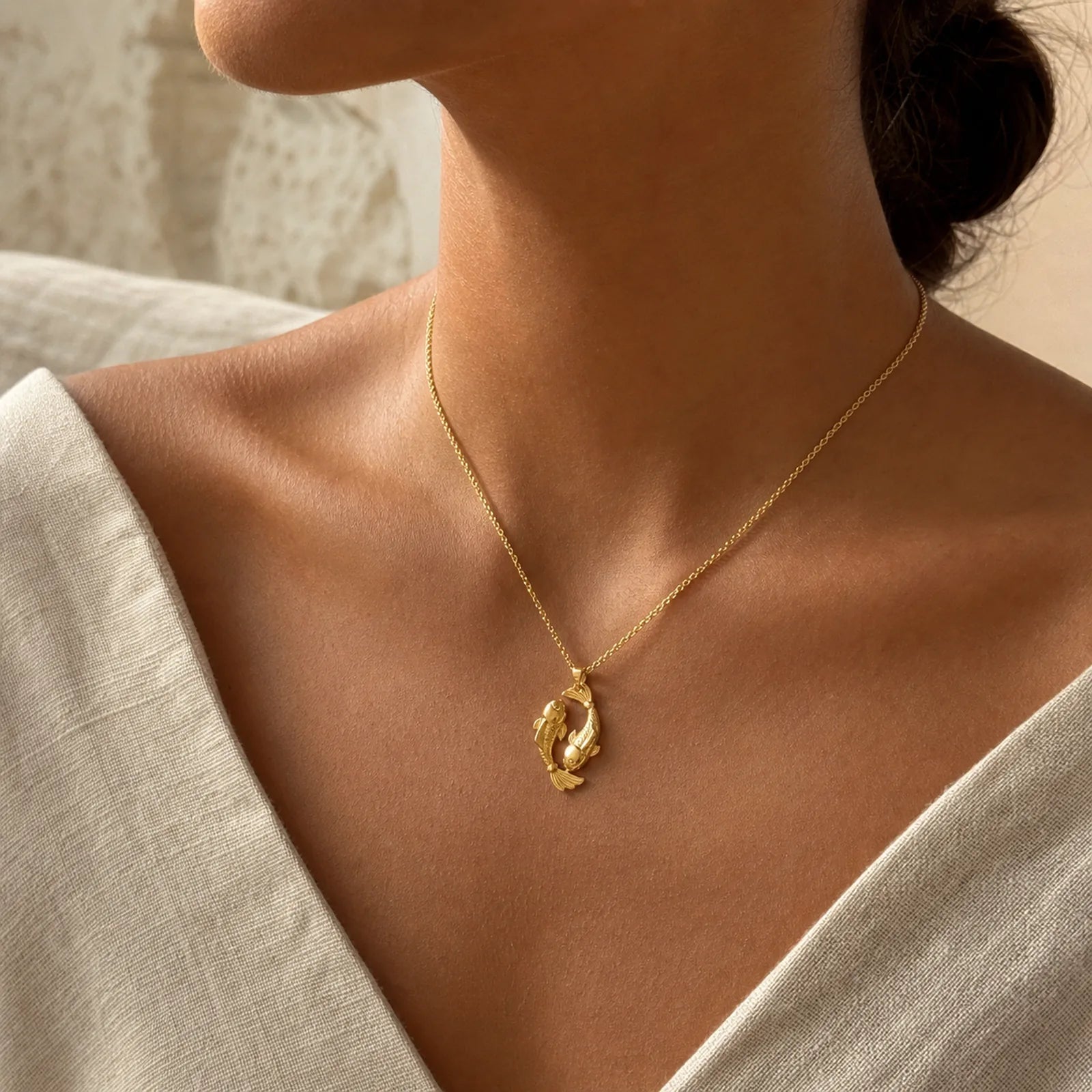 FREE Today: Prosperity and Wealth Double Koi Fish 24k Gold Plated Brass Chain Necklace Pendant featuring Koi Fish