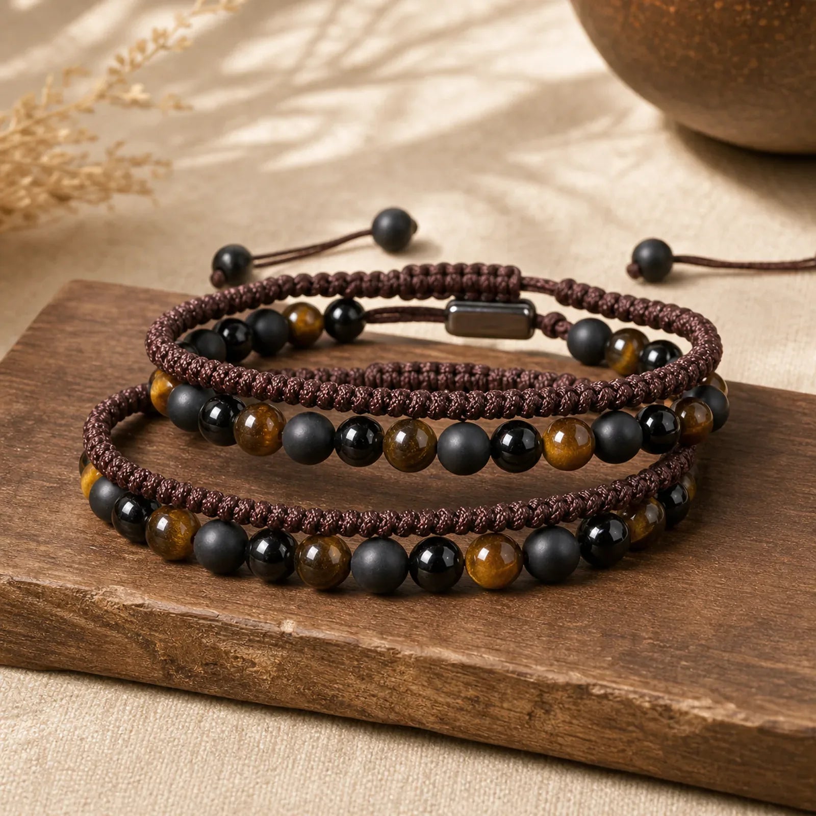 FREE Today: Protection and Courage 2Pcs Natural Tiger Eye Black Obsidian String Bracelet featuring Tiger Eye, Black Obsidian