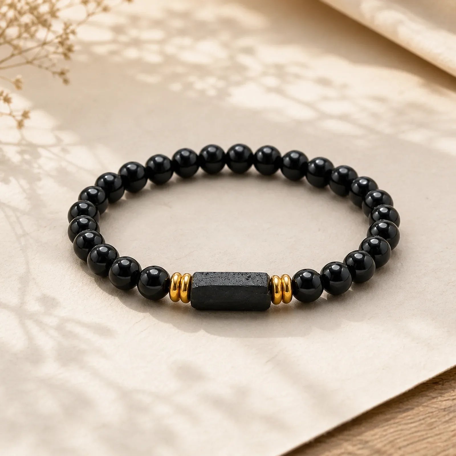 FREE Today: Protection and Transformation Black Obsidian Black Tourmaline Minimalist Round Bead Bracelet featuring Black Obsidian, Tourmaline