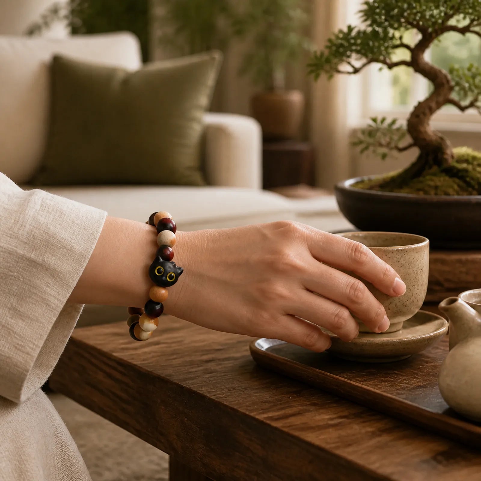 FREE Today: Release Mood Red Sandalwood Ebony Wood Cute Cat Calm Bracelet featuring Red Sandalwood, Sandalwood, Ebony Wood