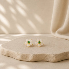 FREE Today: Release Negativity White Jade Flower Blessing Stud Earrings featuring White Jade, Jade