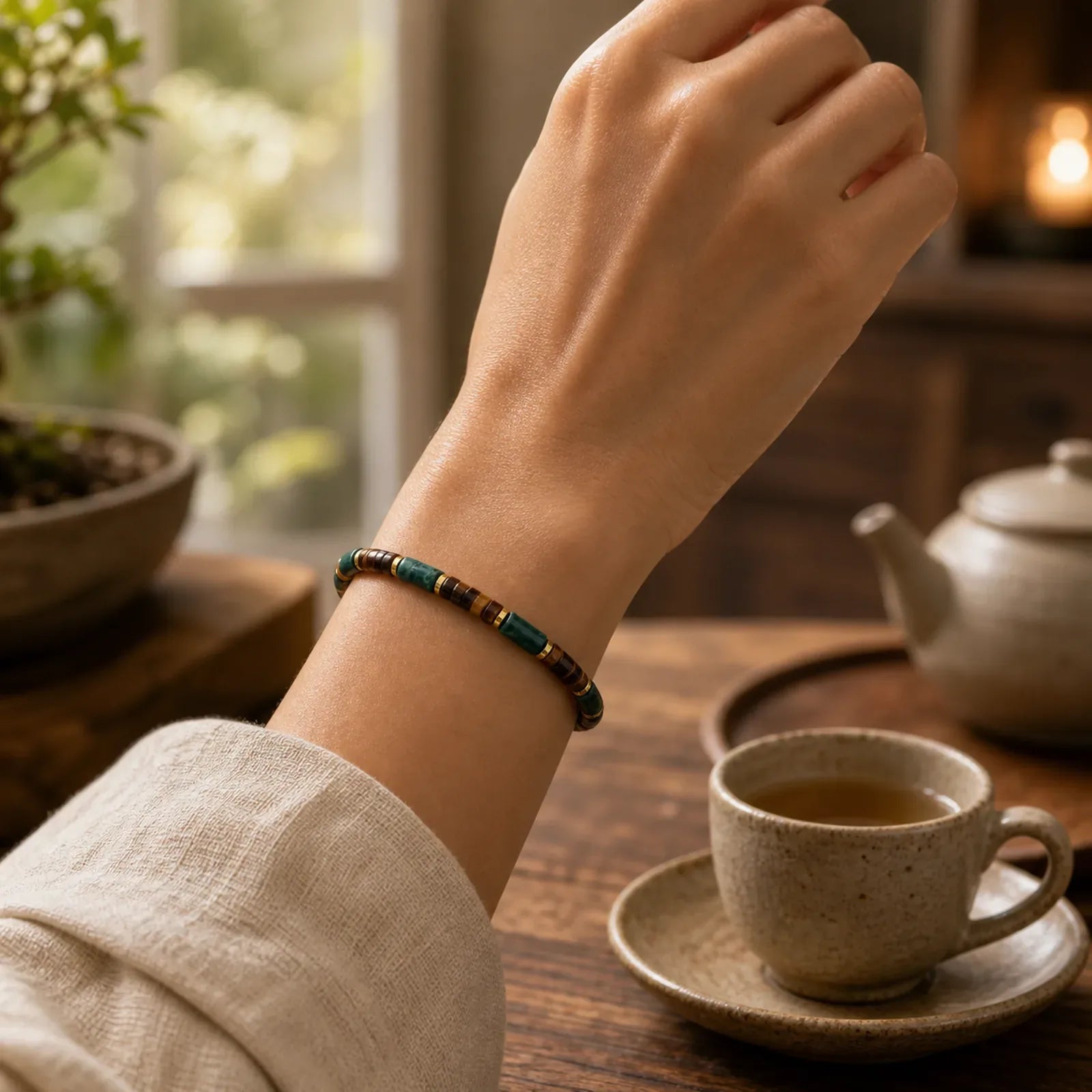 FREE Today: Self Care and Strength Lapis Lazuli Tiger Eye Cylindrical Bead Bracelet featuring Tiger Eye